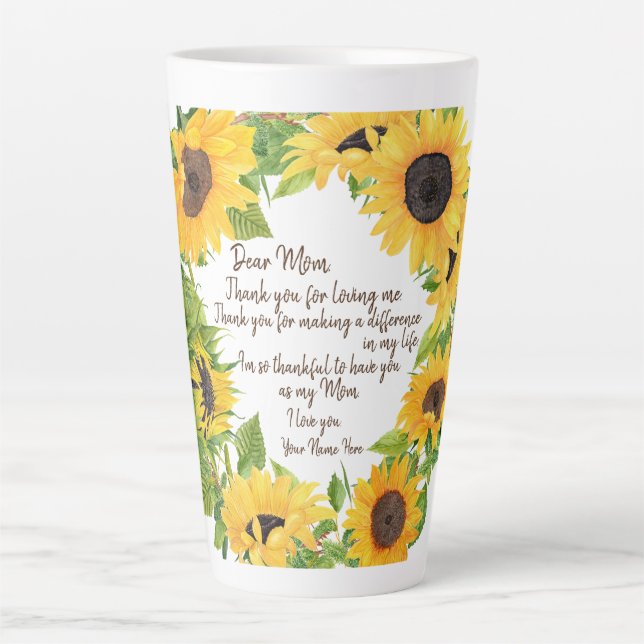 Sunflowers with Dear Mom Letter Latte Mug (Front)