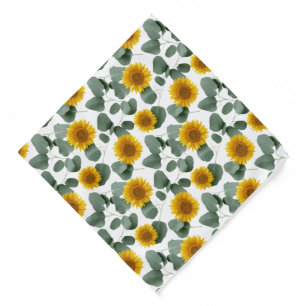 Sunflowers with Eucalyptus Leaves Pattern Bandana