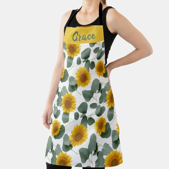 Sunflowers with Eucalyptus Leaves Pattern Custom Apron (Insitu)
