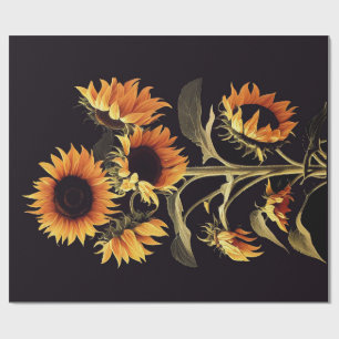 SUNFLOWERS WITH GREEN LEAVES IN BLACK WRAPPING PAPER