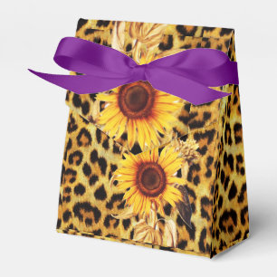 SUNFLOWERS WITH LEOPARD FUR BOW SUMMER PARTY FAVOR BOXES