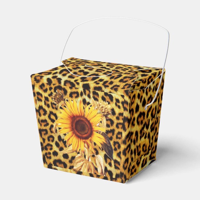 SUNFLOWERS WITH LEOPARD FUR BOW SUMMER PARTY FAVOR BOXES (Front Side)