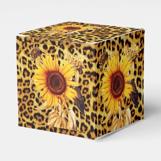 SUNFLOWERS WITH LEOPARD FUR BOW SUMMER PARTY FAVOR BOXES (Front Side)