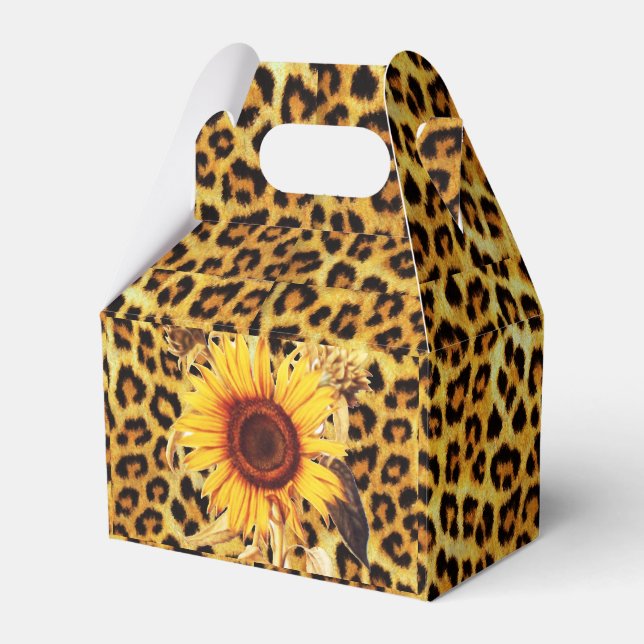 SUNFLOWERS WITH LEOPARD FUR BOW SUMMER PARTY FAVOR BOXES (Front Side)