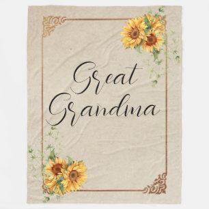 Sunflowers with Vintage Frame Great Grandma Fleece Blanket
