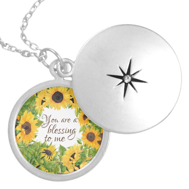 Sunflowers with You are a Blessing  Locket Necklace (Front)