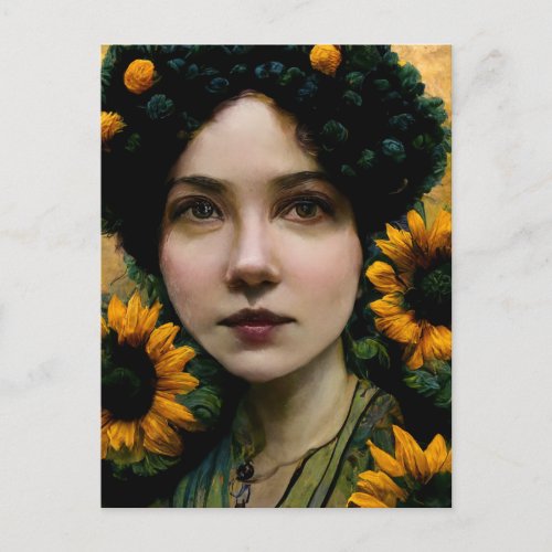 Sunflowers Woman Postcard
