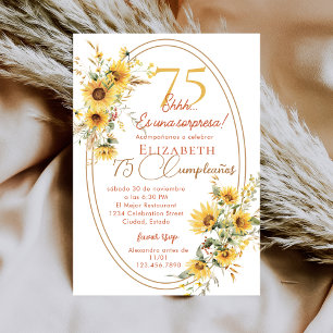 Sunflowers Women Spanish Surprise 75th Birthday Invitation