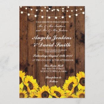 Sunflowers Wood Wedding Rustic Floral Light Invite by WOWWOWMEOW at Zazzle
