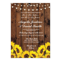 Sunflowers Wood Wedding Rustic Floral Light Invite