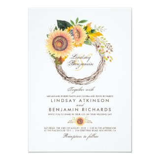 Sunflower Wreath Wedding Card