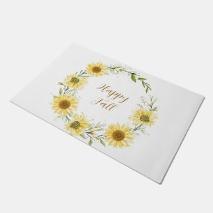 Sunflowers wreath with customizable text doormat