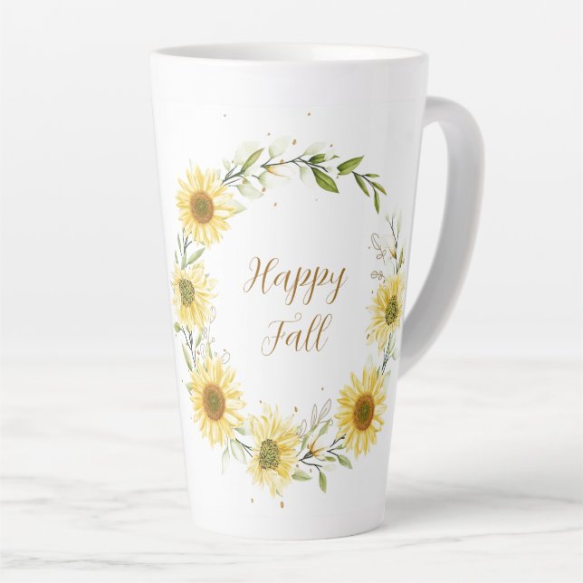 Sunflowers wreath with customizable text  latte mug (Right Angle)
