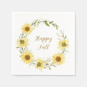 Sunflowers wreath with customizable text  napkins