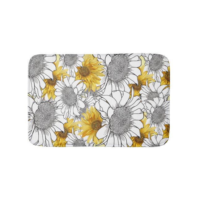Sunflowers Yellow and Black and White Bath Mat (Front)