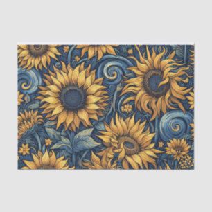 Sunflowers Yellow and Blue Swirls Decoupage Tissue Paper