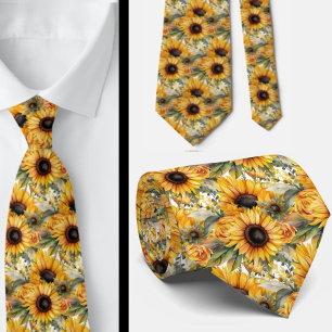 Sunflowers Yellow and White Floral Neck Tie