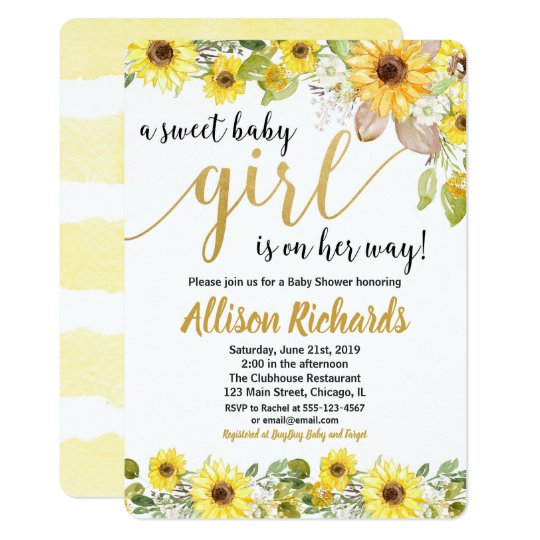 Sunflowers Yellow Baby Shower Invitation For Girl Zazzle Com