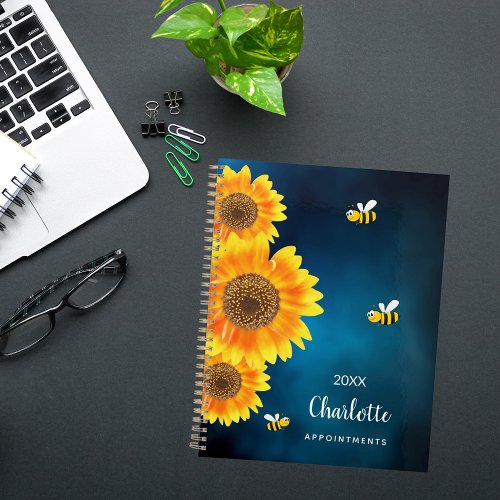 Sunflowers yellow bees blue sky name  planner