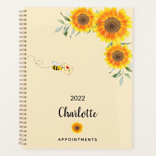 Sunflowers yellow bees custom name planner