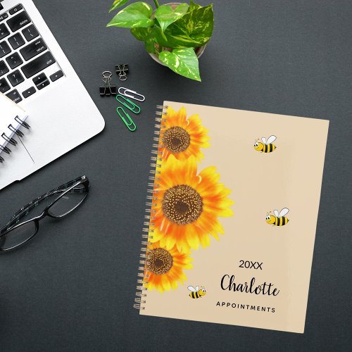 Sunflowers yellow beige bees name  planner