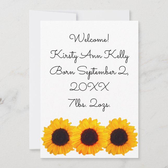 Sunflowers Yellow Birth Announcement 4Kate (Front)