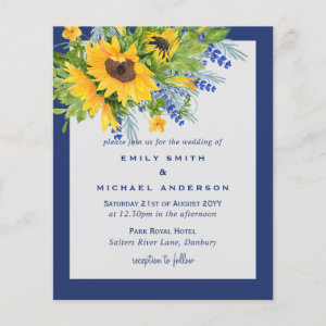 Sunflowers Yellow Blue Floral Wedding Invitations