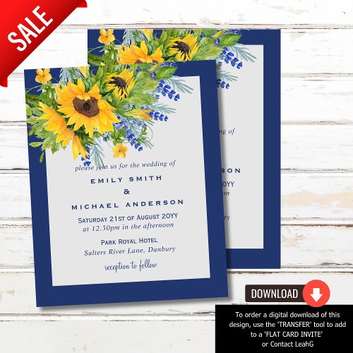Sunflowers Yellow Blue Floral Wedding Invitations