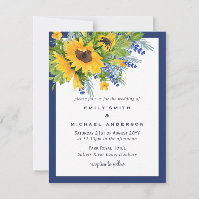 Sunflowers Yellow Blue Floral Wedding Invitations (Front)