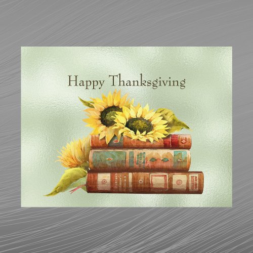 Sunflowers Yellow Books Watercolor Holiday Postcard