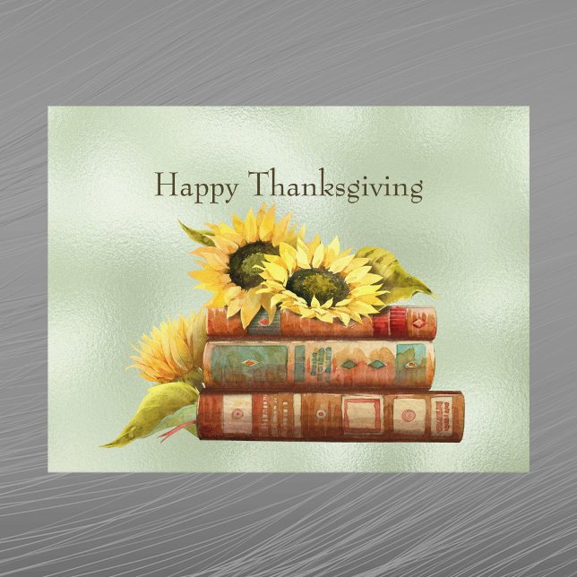 Sunflowers Yellow Books Watercolor Holiday Postcard (Creator Uploaded)