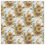 Sunflowers Yellow Bouquet Stripes Watercolor Fabric
