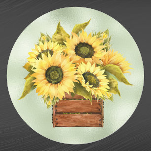 Sunflowers Yellow Box Watercolor Thanksgiving Classic Round Sticker