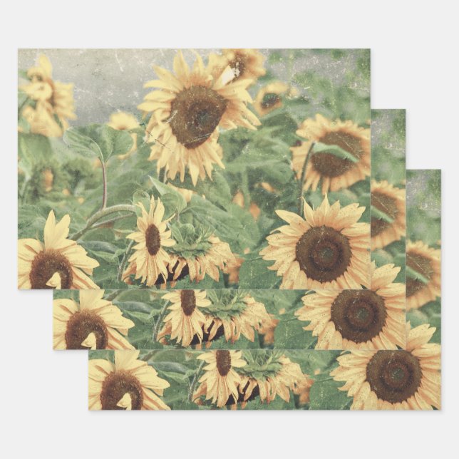 Sunflowers Yellow Decoupage Art Decorative Floral Wrapping Paper Sheets (Set)