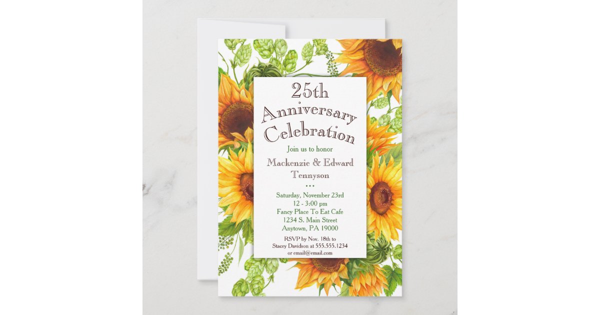 Sunflowers Yellow Floral Anniversary Invitation | Zazzle