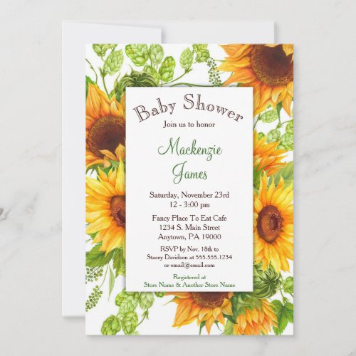 Sunflowers Yellow Floral Baby Shower Invitation