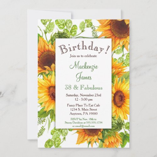 Sunflowers Yellow Floral Birthday Invitation