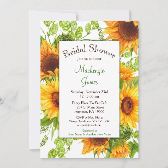 Sunflowers Yellow Floral Bridal Shower Invitation (Front)