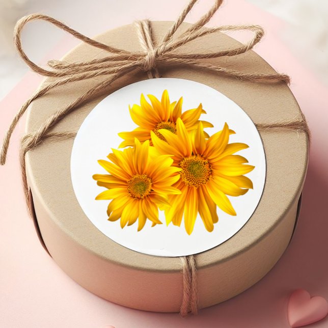Sunflowers Yellow Floral Country Summer Wedding  Classic Round Sticker (Creator Uploaded)