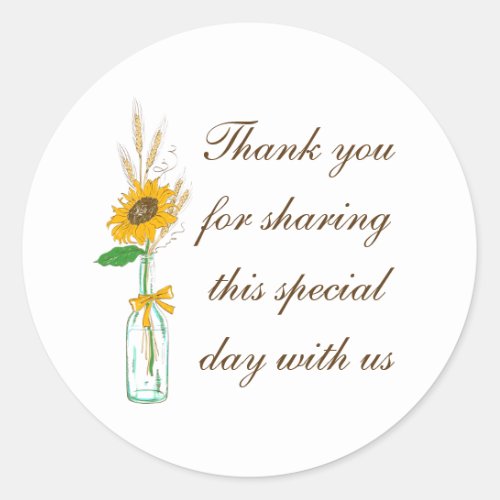 Sunflowers Yellow Floral Country Wedding Thank You Classic Round Sticker