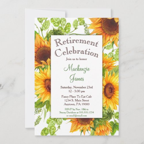 Sunflowers Yellow Floral Retirement Invitation