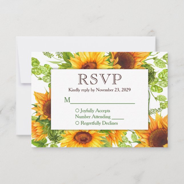 Sunflowers Yellow Floral RSVP Wedding Response (Front)