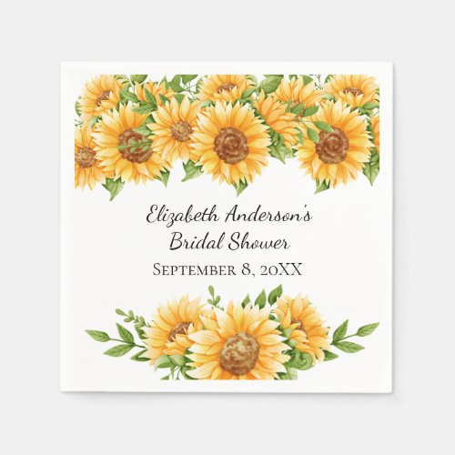 Sunflowers Yellow Floral Rustic Bridal Shower Napkins
