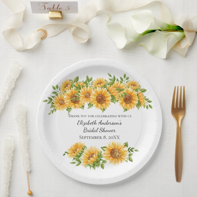 Sunflowers Yellow Floral Rustic Bridal Shower  Paper Plates (Wedding)