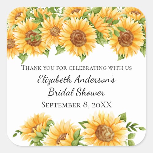 Sunflowers Yellow Floral Rustic Bridal Shower  Square Sticker