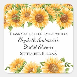 Sunflowers Yellow Floral Rustic Bridal Shower Square Sticker