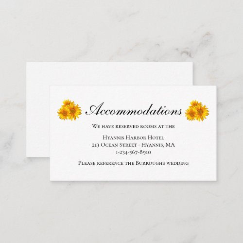 Sunflowers Yellow Floral Wedding Accommodations Enclosure Card