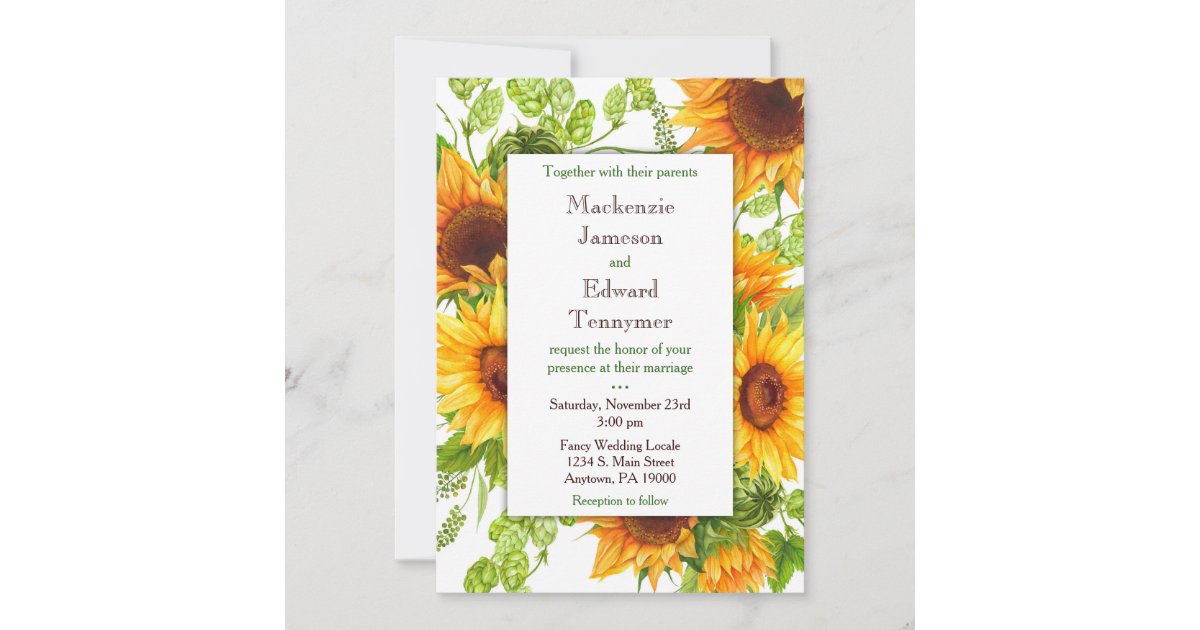Sunflowers Yellow Floral Wedding Invitation | Zazzle