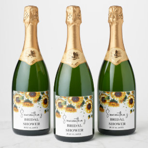 Sunflowers Yellow Flowers Rustic Bridal Shower Sparkling Wine Label