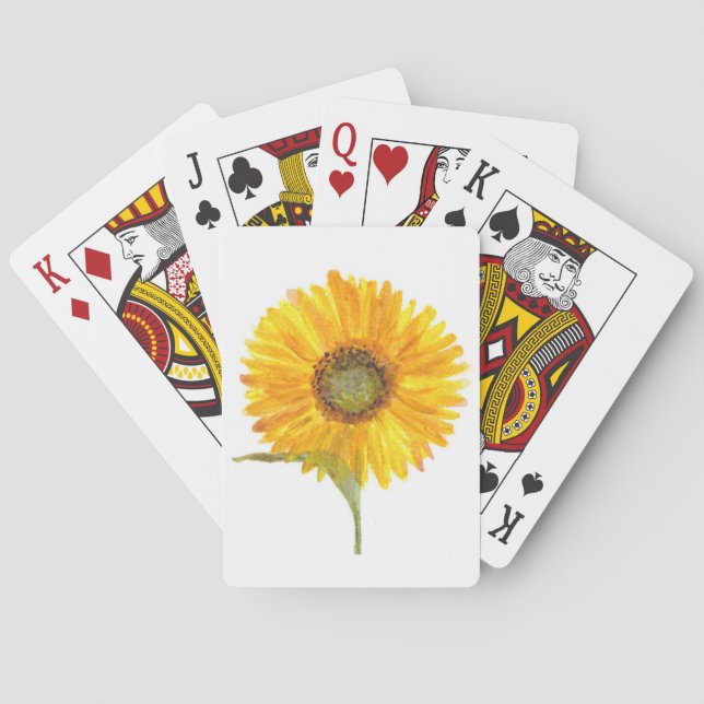Sunflowers Yellow Flowers Watercolor Rustic Poker Cards (Back)